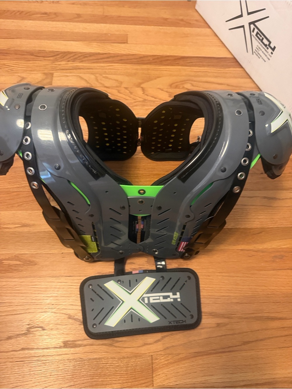 Grey and Green Shoulder Pads xtech- Protective Football Gear